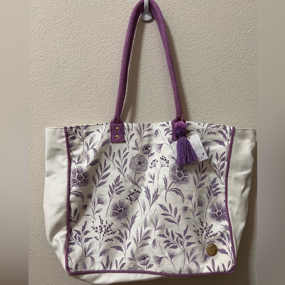 Papyrus Purple and Cream Botanical Tote